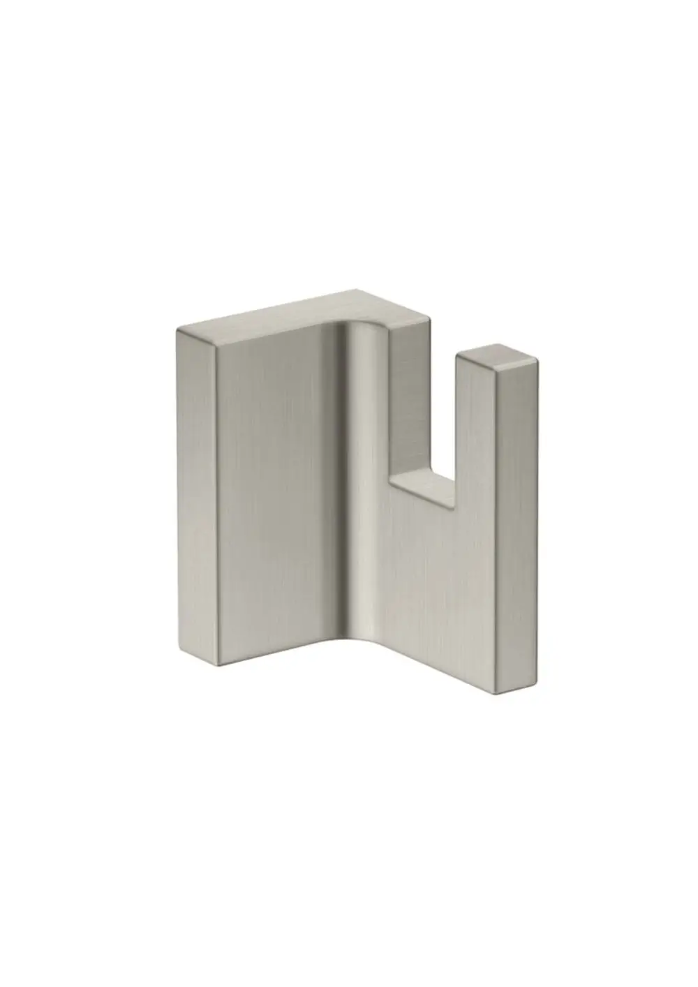 Edelstahl-Handtuchhaken von AXOR mit rechteckiger Form. Der Haken hat eine moderne, schlichte Optik und eignet sich zur Montage an Wandoberflächen.